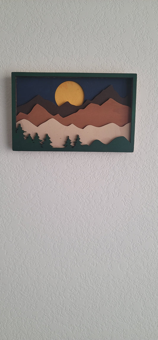 Laser Wood Cut Art-Mountain Scene
