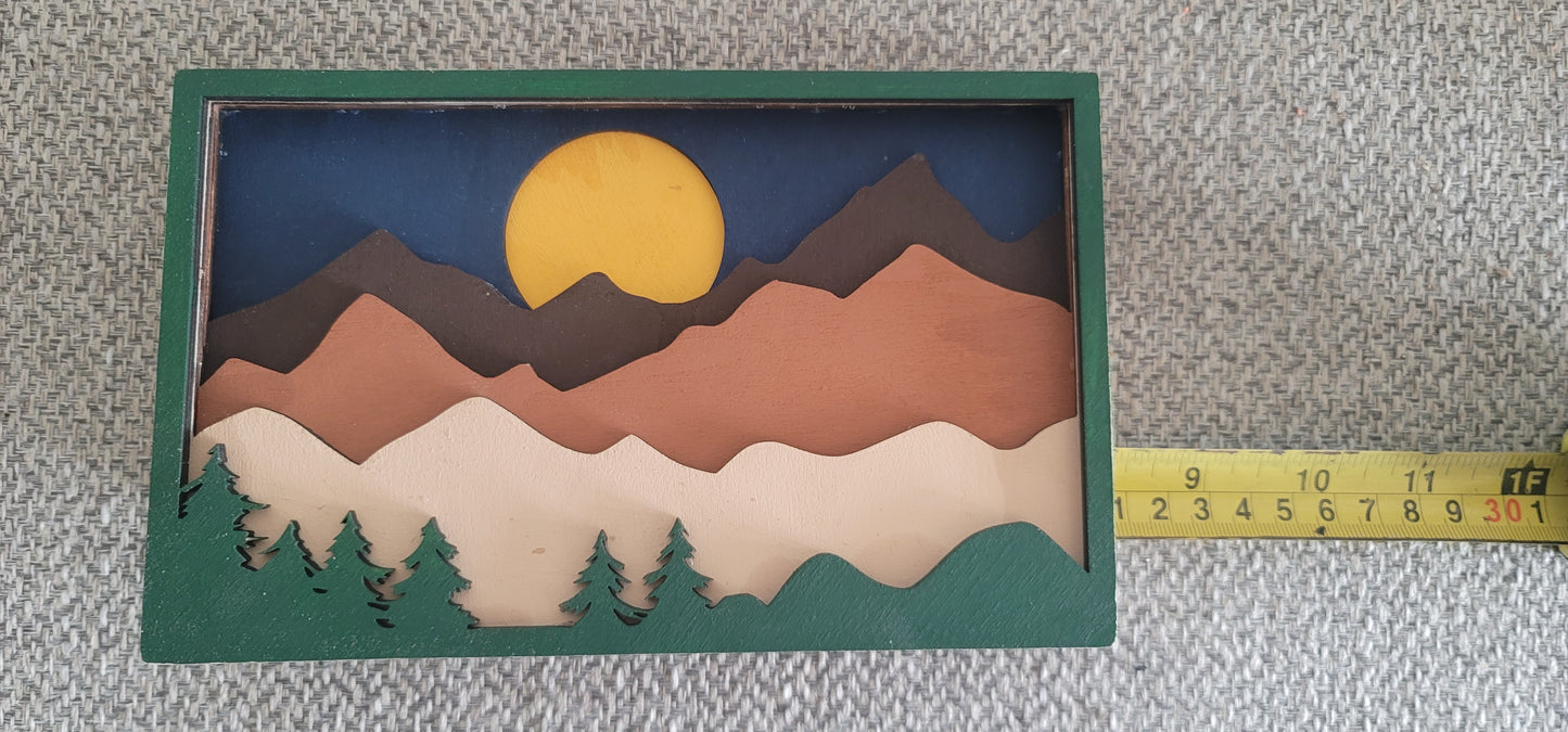 Laser Wood Cut Art-Mountain Scene
