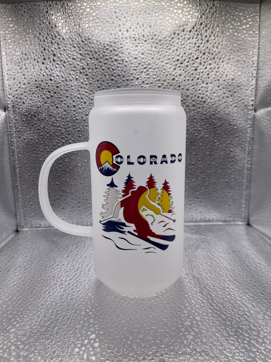 18 oz. PYD Life Glass Beer Can Mugs-Ski Colorado