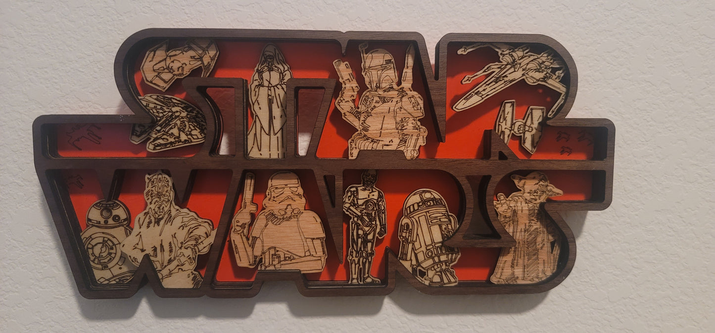 Laser Wood Cut Star Wars Scene Red