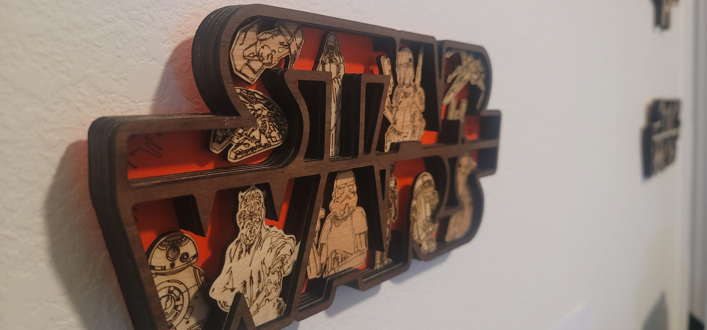 Laser Wood Cut Star Wars Scene Red