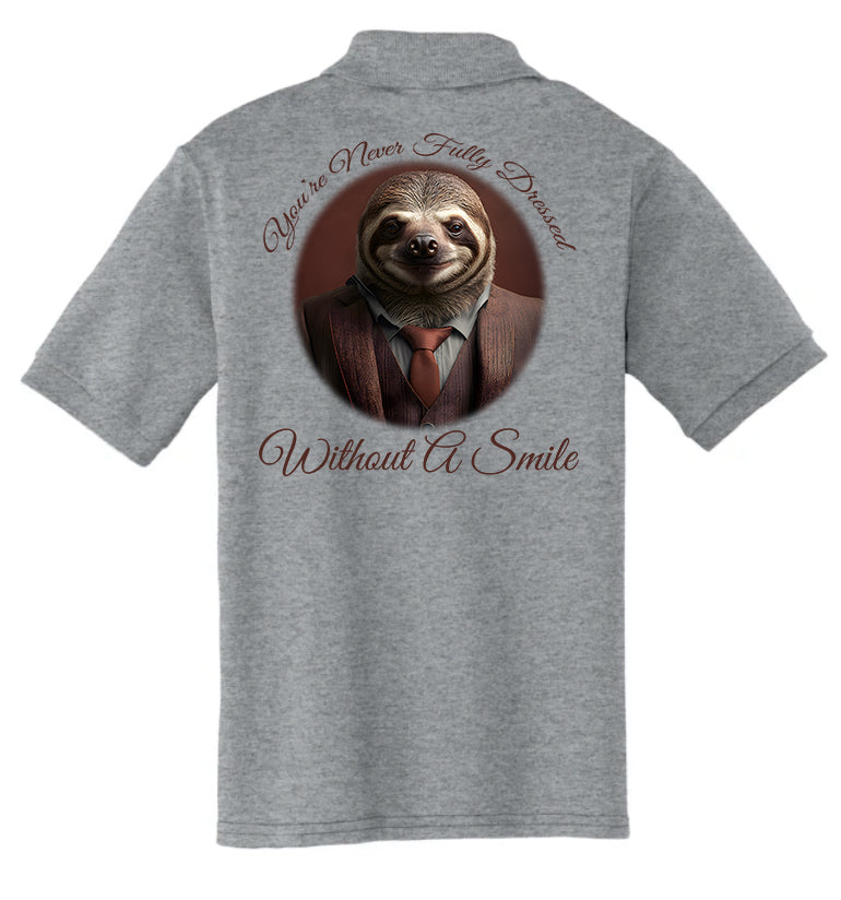 KP55Y Youth Polo You're Never Fully Dressed Without A Smile Sloth