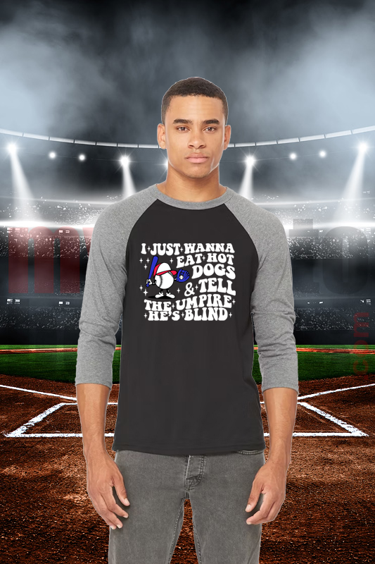 3200-V Adult Baseball Shirt- Eat Hot Dogs