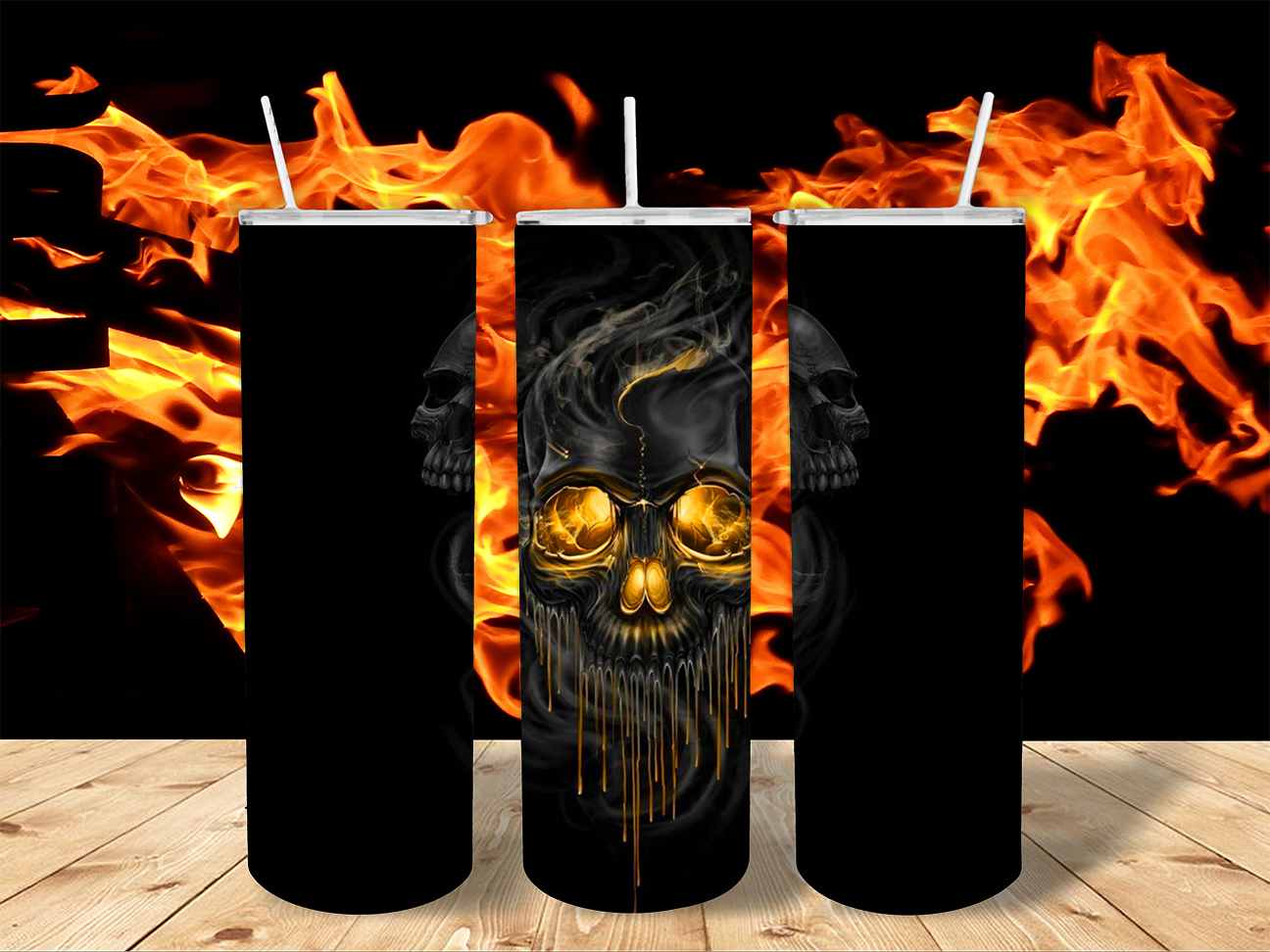20 oz. Straight Sided Glow In The Dark Tumblers Flame-Eyed Skull