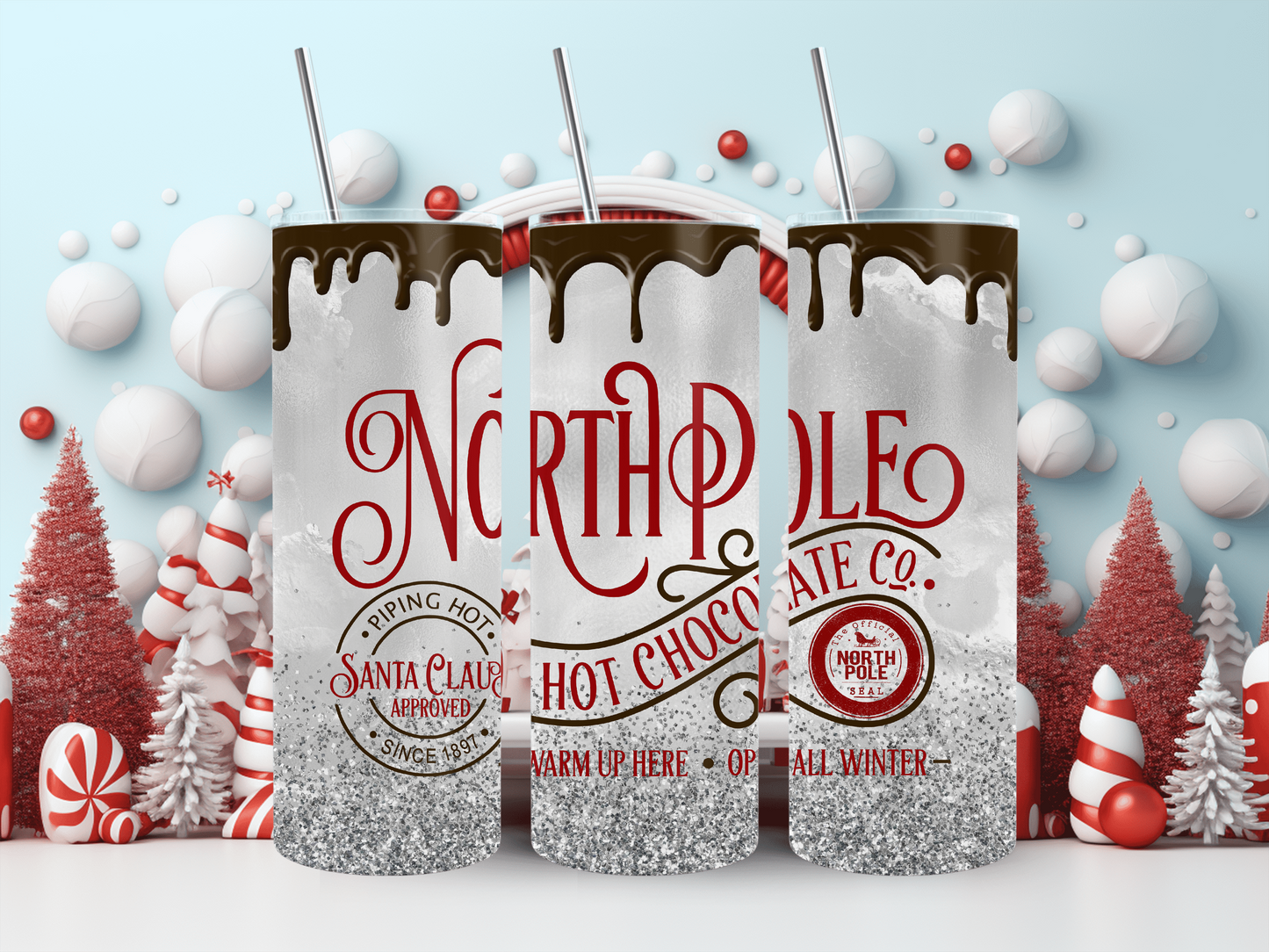 20 oz. Straight Sided Tumblers Christmas North Pole Chocolate