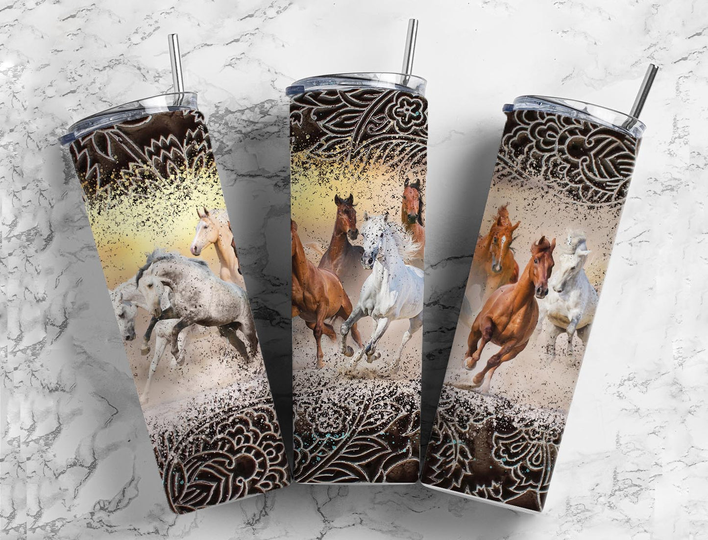 20 oz. Straight Sided Tumblers Western-Horse Leather