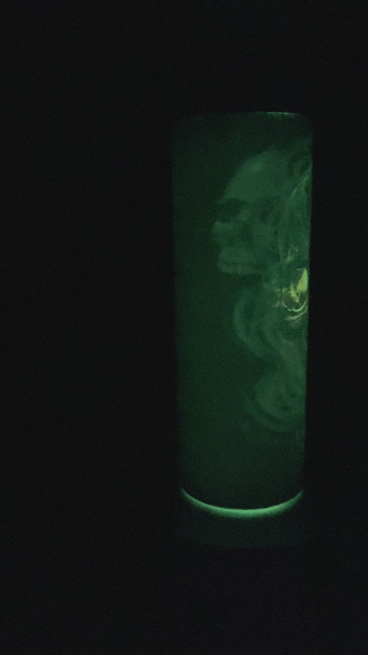20 oz. Straight Sided Glow In The Dark Tumblers Flame-Eyed Skull