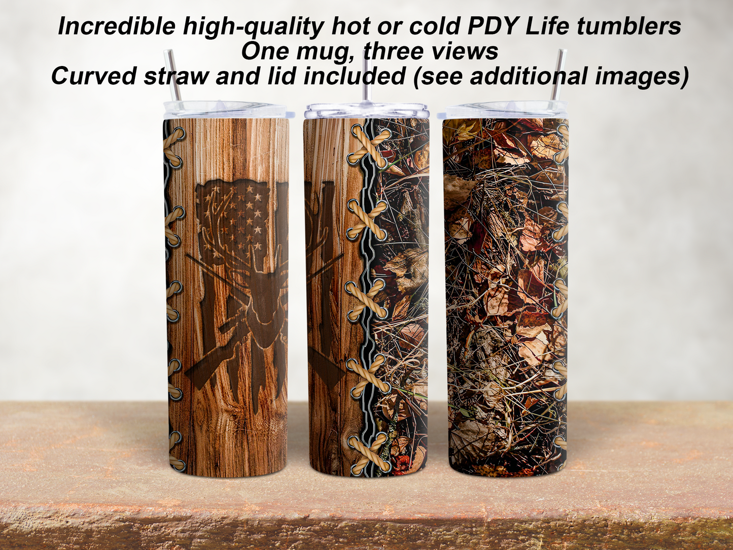 20 oz. Straight Sided Tumblers Sports Deer Hunting-Deer Hutting Carved Wood